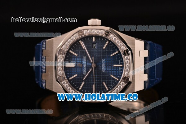 Audemars Piguet Royal Oak 41MM Clone AP Calibre 3120 Automatic Steel Case with Blue Dial Diamonds Bezel - Stick Markers (EF) - Click Image to Close